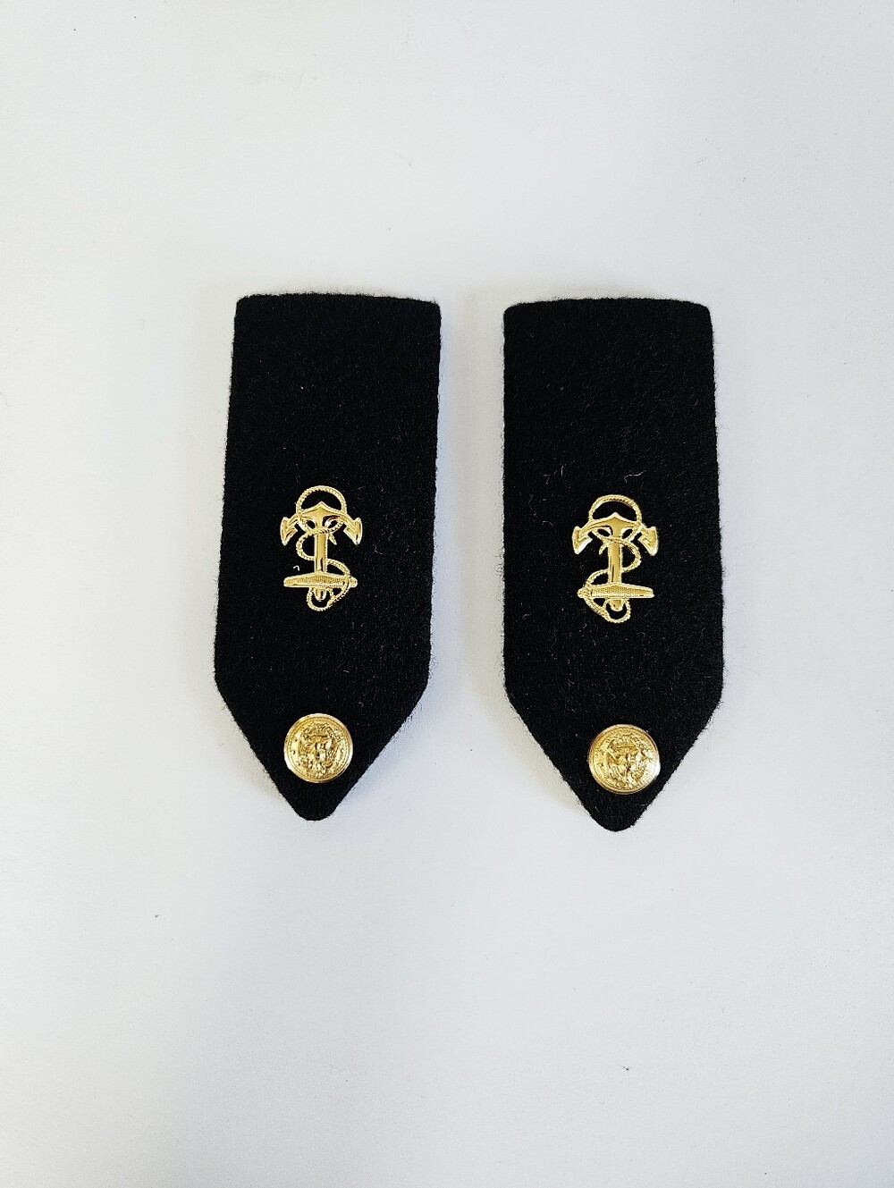 Vintage Hard Shoulder Midshipman Epaulettes US Navy Gold Tone Anchor Button Pair
